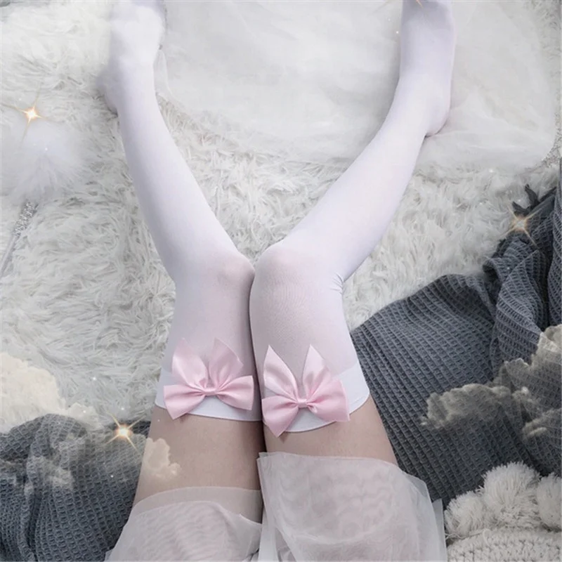 Thigh High Sock Stay Up - Calze da donna sexy Fiocco rosa
